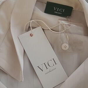 BNWT Vici Satin Striped Blouse Champagne